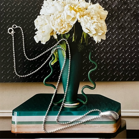 925 Sterling Silver Teardrop Ball Chain Necklace - Picture 1 of 7